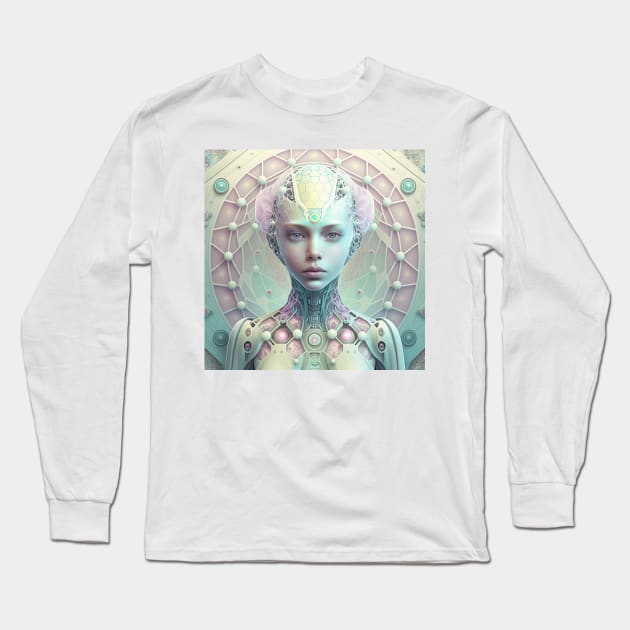 Portrait in Pastel Colors of A Fractal Robot Long Sleeve T-Shirt by daniel4510